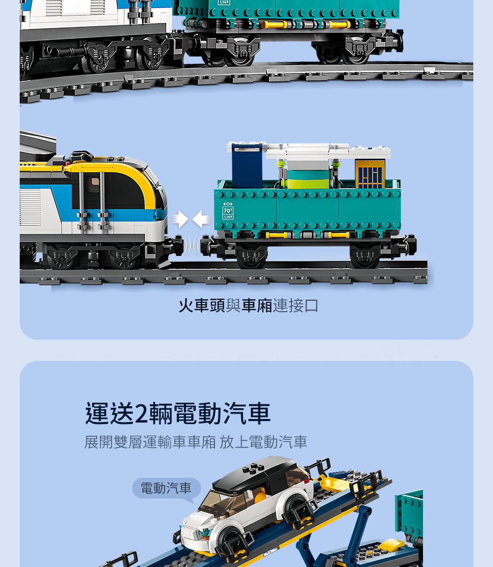 70L16火車頭與車廂連接口運送2輛電動汽車展開雙層運輸車車廂 放上電動汽車電動汽車